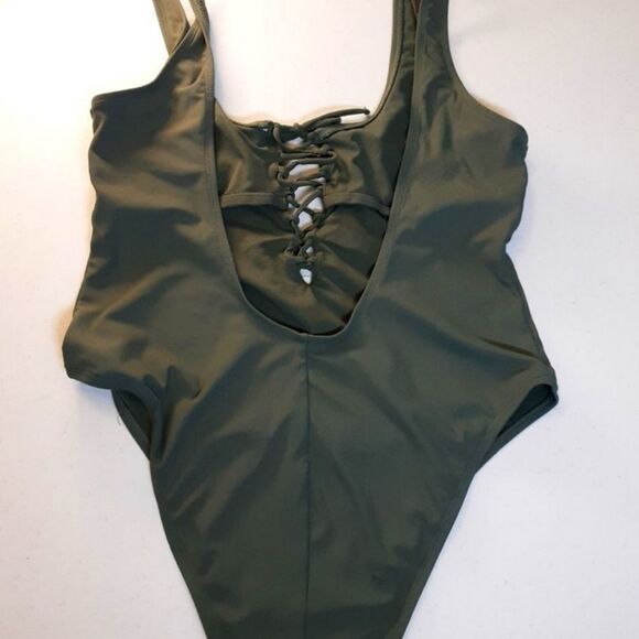 XHILARATION 1-Piece Swim Lace Up Front High Cut Legs Scoop Back Size Wom… - Picture 2 of 8